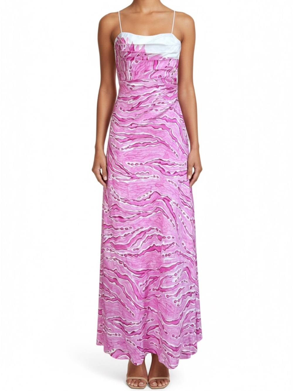 Aje - Ivory & Pink Print "Clarice" Draped Maxi Dress